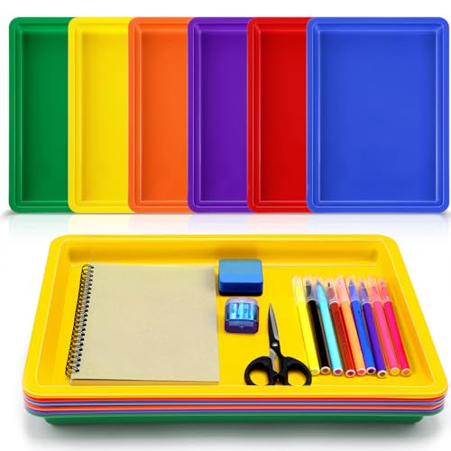 Mifoci 6 Pack Large Plastic Art Trays for Classroom 16x12x1 Inch Stackable Activity Tray for Kids Craft Painting Sensory Play Organizer School Work Art Project Jewelry Sorting Supply, 6 Rainbow Color