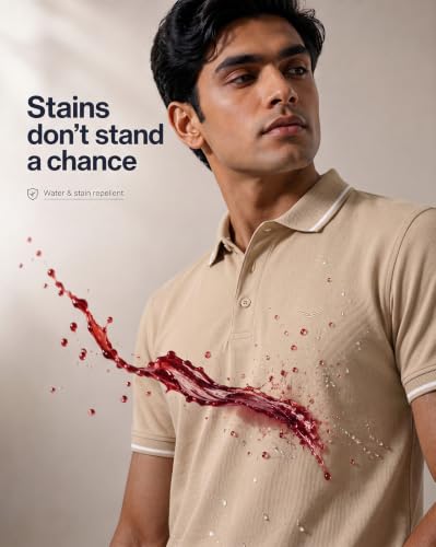 Image of NOBERO Men's Travel Polo T-Shirt | Premium Cotton Stretch Fabric | Anti-Odor & Water-Repellent | UPF 50+ Sun Protection | Regular Fit Polo Collar Casual Wear