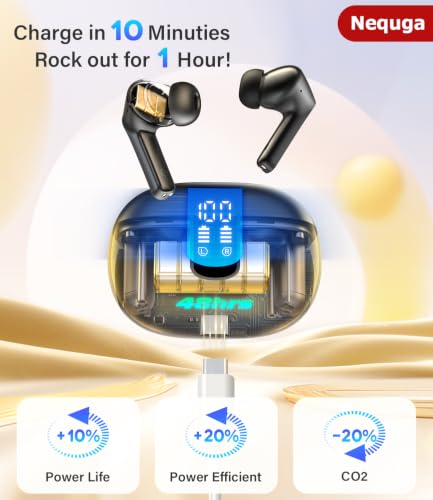Image of Wireless Earbuds Bluetooth 5.4 Headphones with 48H Playtime Ear Buds | Noise Cancelling Mic, LED Power Display Charging Case, IPX7 Waterproof Bass Stereo Earphones for iPhone Android Phone /Laptop