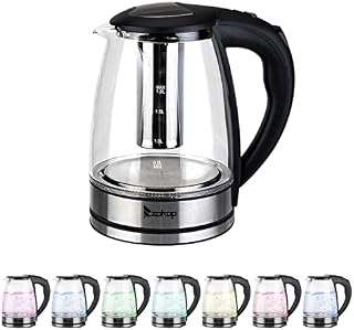Bonnlo 1.8L Multi-Use Electric Glass Kettle, 2000W Electric Kettle Rapid Boiler Hot Water Kettle w/Automatic Shut Off, Boil Dry Protection & LED Lighting for Tea, Coffee, Soup and More