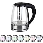 Karlhome Electric Glass Kettle, 1.8L with 7-Color LED Lighting, Fast Boil Quiet, Boil-Dry & Overheat Protection, BPA Free, 2000W
