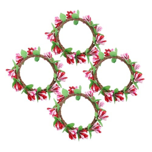 SEWACC 4 Pezzi Ghirlande Pasquali per Candele Tealight Anelli Porta Candele a Forma di Corona Bacche Artificiali Decorazione Primaverile per Centro Tavola Festa della Mamma e