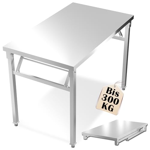 YRHome Edelstahltisch Klappbar Edelstahl Arbeitstisch Werkbänke Bis 300KG Gastronomie Tisch Küchentisch Serviertisch Grilltisch Outdoor Metalltisch...