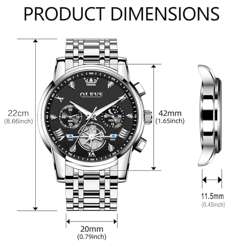 Image of OLEVS Watches Men Waterproof Luxury Big Face Mens Watch Stainless Steel Quartz Analog Dress Watches for Men Luminous Multifunction Man Watch Relojes De Hombre