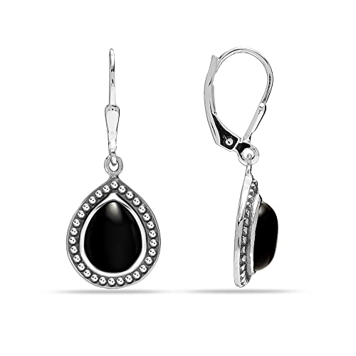 LeCalla 925 Sterling Silver Teardrop Earrings | Created Black Onyx