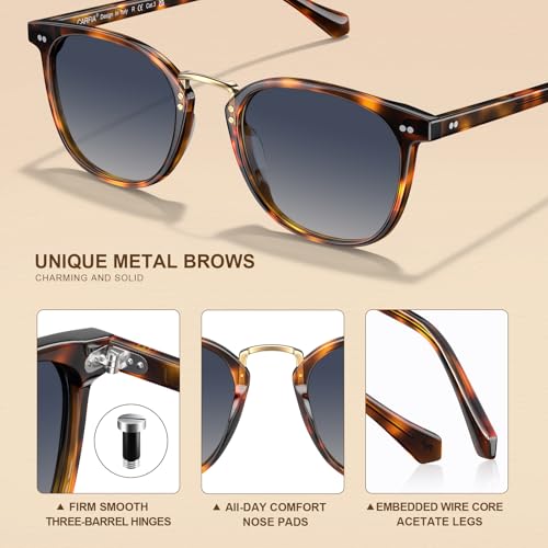 CARFIA Round Acetate Small Face Polarized Sunglasses for Women Fashion Retro Metal Bridge Shades CA5015 Tortoise Frame — view 5
