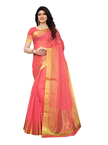 KANCHNAR Women's Cotton Silk Kota Doria Saree With Blouse Piece (807S2_Peach)