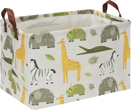 Image of NTAOHAMPER Rectangular Green Storage Basket,Collapsible Gift Basket with Handles,Kids Toys /Books Box,Room Decor(Green Animal)
