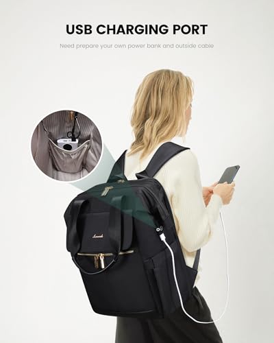 Image of LOVEVOOK Laptop Backpack for Women, 15.6 Inch Work Laptop Bag with USB Port, Fashion Teacher Nurse Backpack Purse, Waterproof Travel Computer Backpack with Organizer Bag, 2PCS