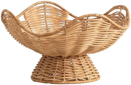 Kate and Laurel Wylla Round Wavy Rattan Pedestal Bowl, 11 Inch Di...