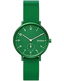 Wasserdicht: 3 ATM SKAGEN Aaren Kulor Analoge Quarzuhr mit grünem Silikonarmband für Damen SKW2804