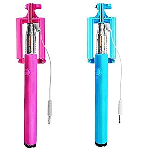 Kimloo Selfie Stick for Mobile Phone for clicking Photos & Making Video with Attached AUX Cable | for iPhone and Android Mobile Phones - Multicolor