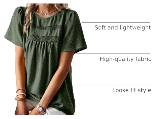 Image of Falechay Womens Summer Tops Crewneck Short Sleeve Shirts Casual Chiffon Blouses Flowy Lace Hem Boho Clothing Trendy 2026