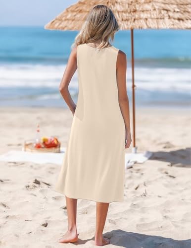 Image of Zeagoo Womens Summer Midi Dresses 2026 Casual Sleeveless Tank Sundresses A Line Crewneck Beach Vacation Dress with Pockets