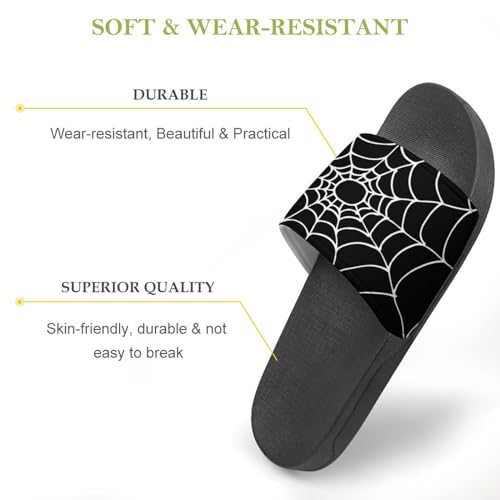 Halloween Black And White Spiders Web Cobweb Brushed Womens Slide Sandals Non Slip Summer House Slippers for Girls Slip-on Flip Flops3