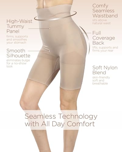 Image of MeMoi 2 Pair High-Waist Shapewear Shorts, Smooth Thigh Shaper Shorts, Comfortable Womens Shapewear - Sizes S-4X