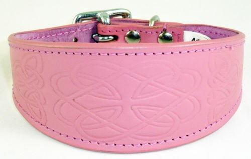 Leather Padded Hound Collar With Celtic Design (16-20, Pink)