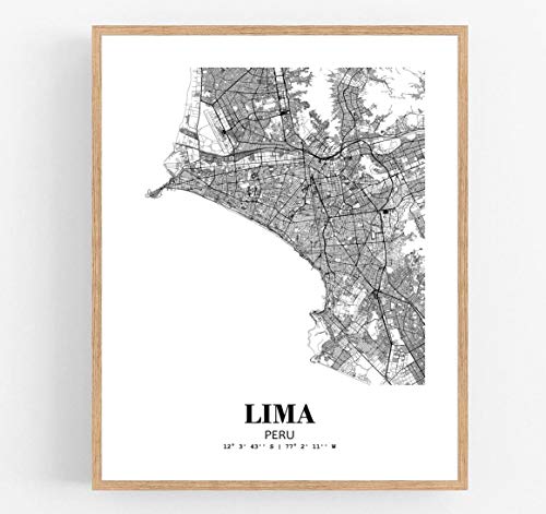 Eleville 11X14 Unframed Lima Peru City View Abstract Road Modern Map Art Print Poster Wall Office Home Decor Minimalist Line Art Hometown Housewarming wgn377
