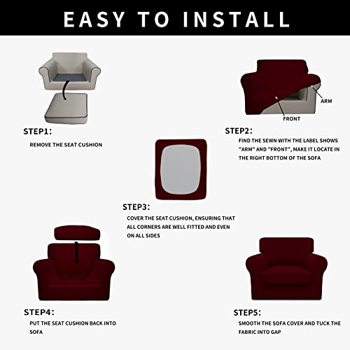 Image of Easy-Going Waterproof 2 Pieces Chair Cover Couch Covers for Sofa | Stretch Spandex Sofa Cover Protector Elastic Bottom for Cushion Couch Dog Pet Friendly Living Room Wine