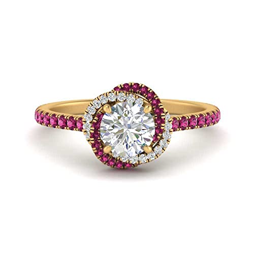 Image of 55Carat Choose Your Gemstone Flower Diamond CZ Ring Yellow Gold Plated Round Shape Halo Engagement Rings Everyday Jewelry Wedding Jewelry Handmade Gifts for Wife US Size 4 to 12