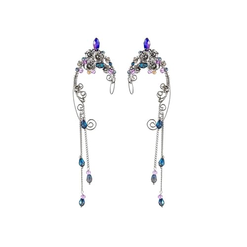 Freshme Fairy Elf Ear Cuffs - Fairy Ear Cuffs Boho Flower Ear Clips Dangle Tassel Climbers For Women S Prom Cosplaychristmas Halloween Renaissance Costume Accessories cover