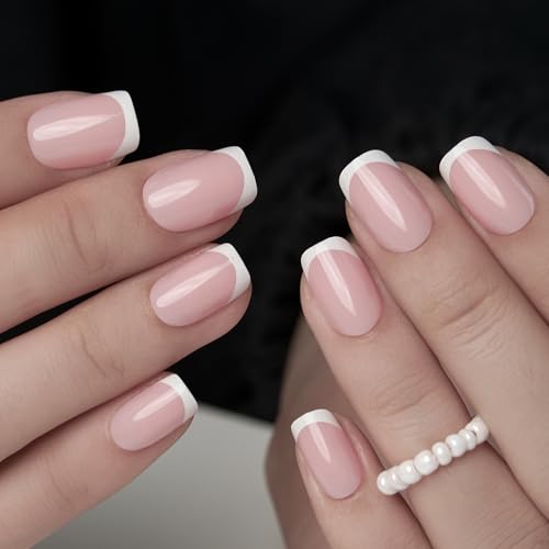 Image of Curvlife Short Square French Press on Nails Soft Gel Fake Nails with Design Full Cover False Nails for Women Reusable Nail Kit