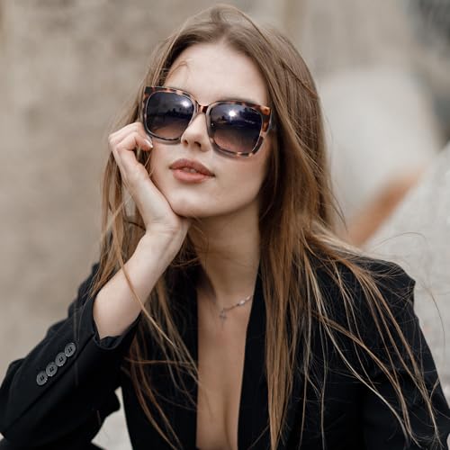 URUMQI Polarized Sunglasses Fit Over Glasses for Women, UV400 Protection Wrap-around Shades Trendy Oversized Square Lens2