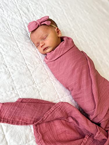 Image of BWD Baby Swaddle Blanket - Ultra-Soft Bamboo Viscose & Organic Cotton Muslin - Lightweight, Breathable, Stretchy - Newborn Essential 47 inch (Rosewood)