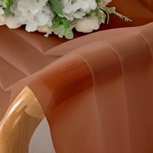 Image of Chyhomenyc Orange Sheer Curtains 36 inch Length 2 Panels, Light Filtering Voile Rod Pocket Short Window Curtians for Bathroom Living Room Farmhouse Small Windows, 42Wx36L inches