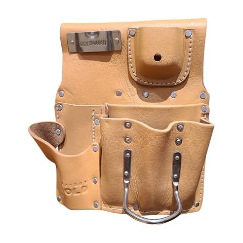 Leather Gold Genuine Leather Drywall Tool Pouch 3505R-TAN – 8 Pocket Heavy Duty Top Grain Leather Drywall Pouch with Steel Hammer Loop & Tape Measure Clip - Leather Tool Pouch Fits Belts up to 2.5” Cover