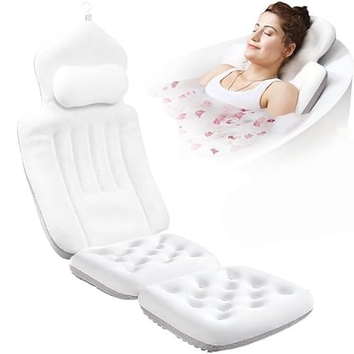 Cuscino per vasca da bagno, 134 x 41 cm, con poggiatesta e supporto lombare, ad asciugatura rapida, delicato sulla pelle con doppio gancio per vasca idromassaggio Wellness