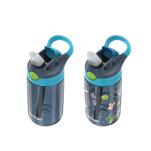 Image of Contigo AutoSpout Kids Water Bottle with Pop up-Straw, 14oz, BPA-Free Plastic, 2-Pack, Blueberry & Bluberry Nightfall, Great for Home and School