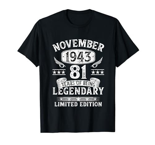 Vintage Regalo 81 Años Cumpleaños Hombre Noviembre 1943 Camiseta