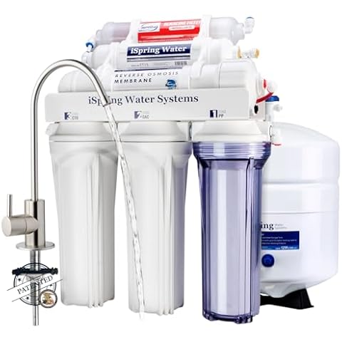 iSpring RCC7AK, NSF Certified, 75 GPD, Alkaline 6-Stage Reverse Osmosis System, pH+ Remineralization RO Water Filter System Under Sink, Innovative Top-Mounted Faucet Design with U.S. Patent Cover