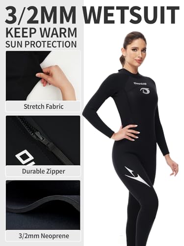 Owntop Neopreno Mujer 3/2mm Completo, Traje de Neopreno de Invierno de Manga Larga Ultra-Elástico, Cremallera Trasera Traje de Neopreno para Surf y Buceo para Adultos, Mujer Negro XL - imagen 3