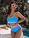 BMJL Womens Tummy Control Swimsuit High Waisted Two Piece Bikini Sets Athletic Color Block High Cut Swimwear(XL,Rainbow Blue)