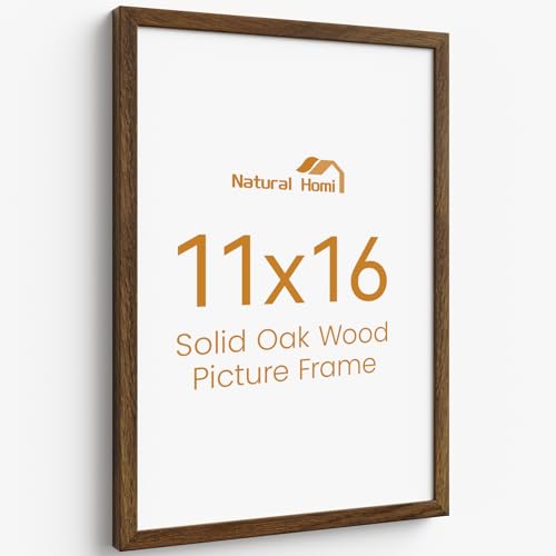 Natural Homi 11x16 Picture Frame Solid Oak Wood 11x16 Photo Frame With Walnut Color Finished Tempered Real Glass 11 by 16 Wooden Frames with No Mat 16x11 Picture Frames for Wall or Tabletop Display