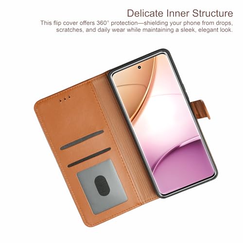 Image of AIBEX Shock Proof Flip Compatible for Motorola G54 / Motorola G64 5G Flip Cover Leather Finish | Inside TPU with Card Pockets | Wallet Stand | Complete Protection Flip Case- Brown