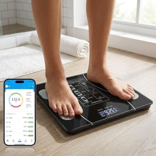 Image of Smart Bluetooth Body Fat Scale Digital Weight Scale with Mobile App | Bluetooth Smart Scale, Body Fat & BMI Analyzer, App Sync Data, LCD Display, High Precision Sensors, 180kg Capacity