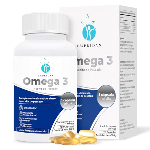 Omega 3 1400mg Alta Concentración (700mg EPA y DHA) – 120 Cápsulas de Aceite de Pescado – 1 Sola Cápsula al Día (Alta Absorción) – Corazón, Cerebro y Vista – Sin Reflujo – EMPRIDAN