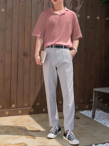 Image of Men's Textured Waffle Knit Polo T-Shirt | Relaxed Fit Half Sleeve Collared Tee | Soft Breathable Casual Summer T-Shirt