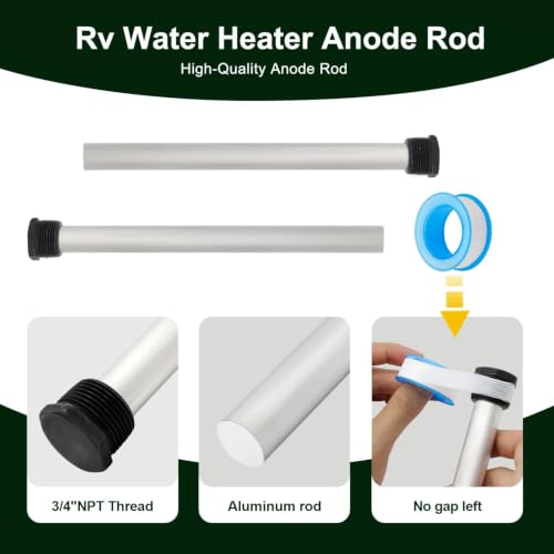 Image of RV Water Heater Anode Rod 5 Pack | 9.25 inchL x 3 /4 inch NPT Aluminum RV Hot Water Heater Anode Rod for Suburban, Mor-Flo, Extends RV Tank Life
