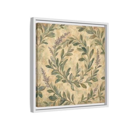 Toile murale sauge vintage 40x40 cadre blanc salon décoration carrée
