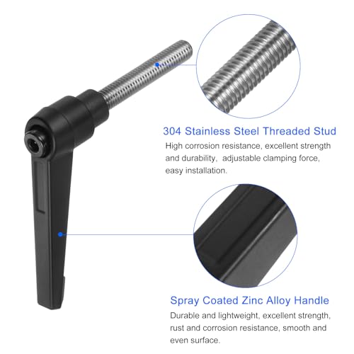 Image of uxcell 2pcs Clamping Lever Handles, M8 x 45mm 304 Stainless Steel Threaded Male Stud, Adjustable Handles Locking Quick Release Ratchet Push Button Bolt Knobs, Black