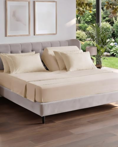 Image of Flex Top Split Head King 6 Piece Sheet Set - Breathable & Cooling - Wheat