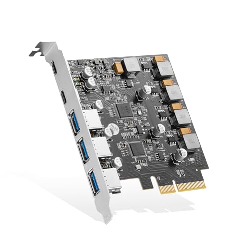 Binardat Tarjeta de Expansión PCIE a USB 3.2 Gen2 10G   5 Puertos (3 USB Tipo A y 2 Tipo C)   Adaptador de Controlador de Concentrador USB 3.2 Autoalimentado para Windows 10/11