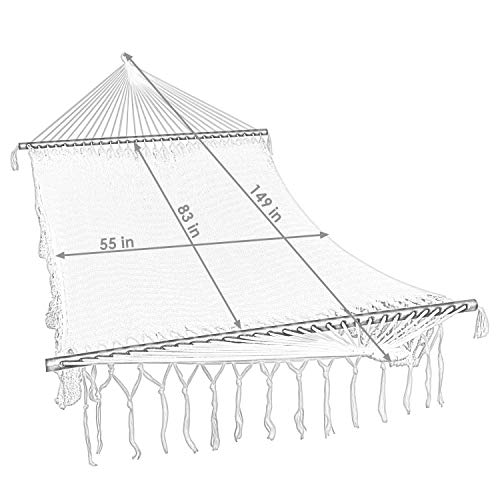 Sunnydaze Deluxe Hand-Woven Cotton Hammock With Spreader Bars - Heavy-Duty 770-Pound Weight Capacity - American Style - Natural #TOP2
