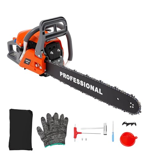 LKHDONG Motosierra de gasolina de 58 ccm, 2 tiempos, 20 pulgadas, espada de gasolina, 2,4 kW, interruptor de seguridad, incluye juego de herramientas (naranja)