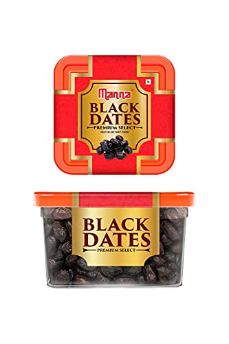 Image of Manna Black Dates 580G - Premium Imported Black Dates. 100% Natural. Rich In Iron, Fibre & Vitamins | Khajoor | Khajur, Fresh