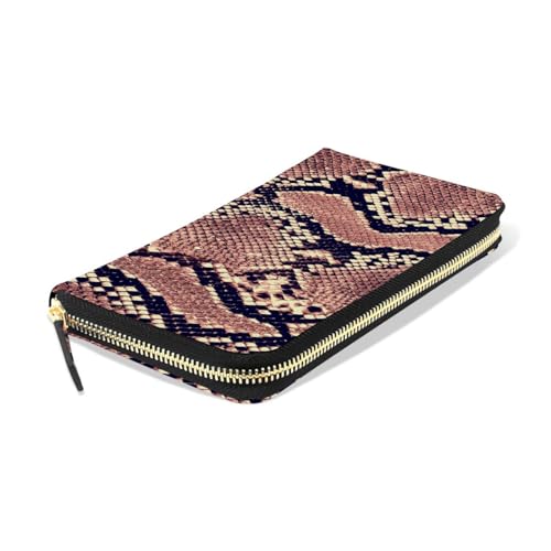 Snake Skin Pink Black Leather Long Wallet Organizer with Zipper Purse Clutch Bag for Women Men Key Card Coin Passport Checkbook 8 x 4 inch3